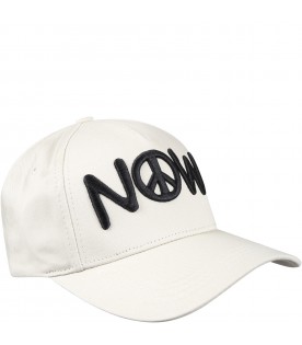 Beige hat for boy with Now writing