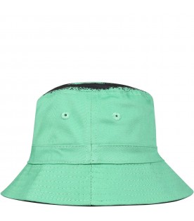 Green bucket hat for kids with peace symbol