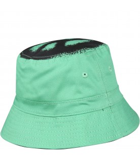Green bucket hat for kids with peace symbol
