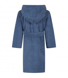 Blue terry-bathrobe for boy with logo patch