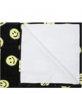 Black beach towel for boy with smileys