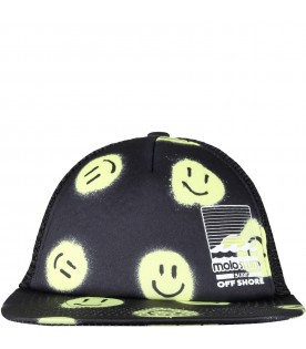 Black hat for boy with smiley and logo