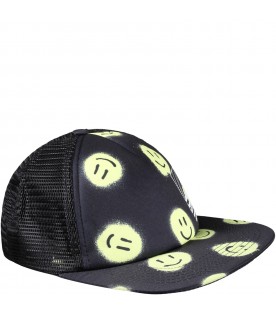 Black hat for boy with smiley and logo