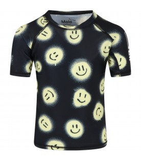 Black t-shirt for boy with smileys and logo