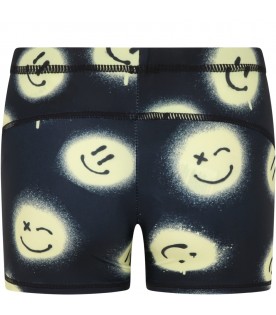 Black swimming boxers for boy with smiley and logo