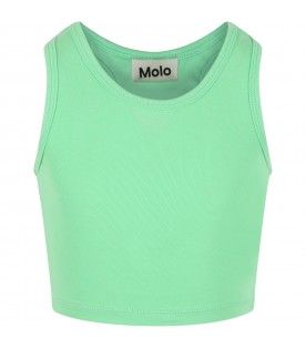 Green tank-top for girl with logo patch