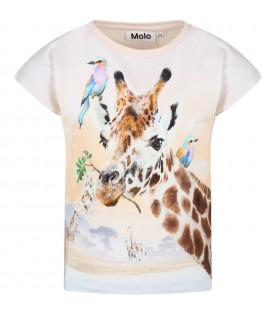 Pink T-shirt for girl with giraffe