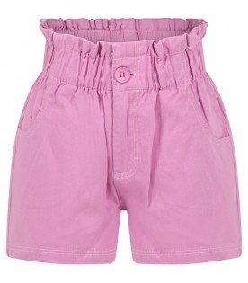 Pink shorts for girl with logo patch