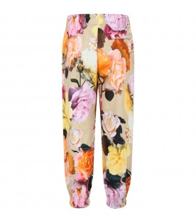 Pantaloni multicolor da tuta per bambina con stampa floreale
