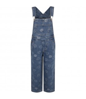 Blue dungarees for girl with smile