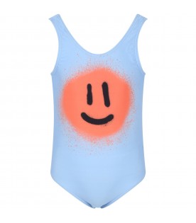 Light-blue swimsuit for girl with smiley