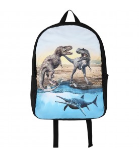 Black backpack for boy with dinosaur and shart print