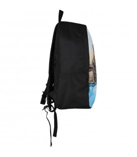 Black backpack for boy with dinosaur and shart print