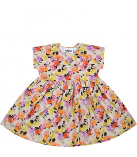 Yellow dress for baby girl with floral print