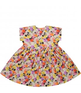 Yellow dress for baby girl with floral print