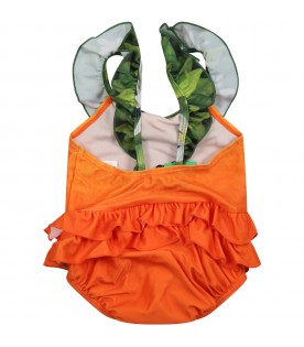 Costume intero arancione per neonata  con logo