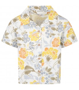 White shirt for boy with all-over flowers