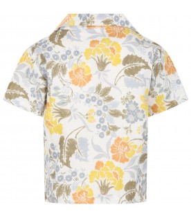 White shirt for boy with all-over flowers