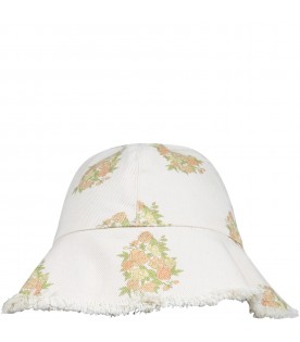 Ivory hat for girl with flowers and logo