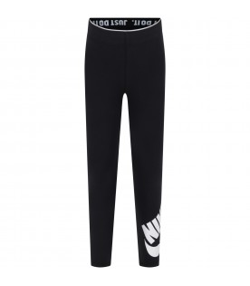 Black leggings for girl with white logo