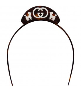Brown headband for girl with mother-of-pearl GG logo