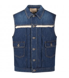 Blue waistcoat for boy with "Original Gucci 1921" embroidery