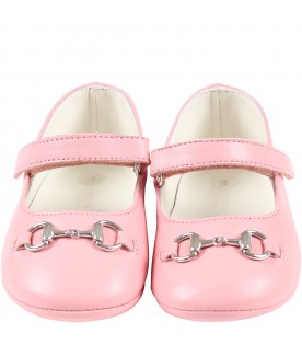 Pink ballet-flats for baby girl with Horsebit