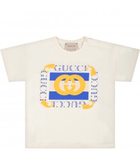 T-shirt avorio per neonato con logo