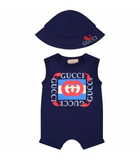Blue set for baby boy with vintage Gucci logo