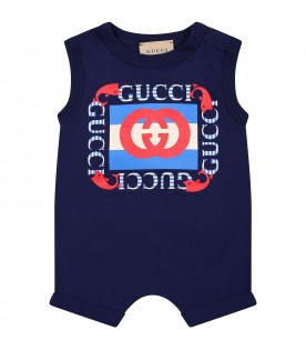 Set blu per neonato con logo vintage Gucci