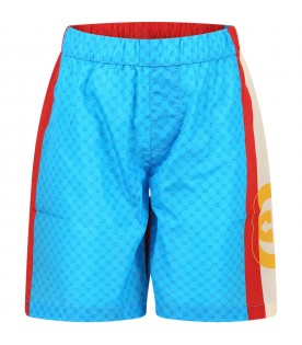 Shorts multicolor mare per bambino con logo GG all-over