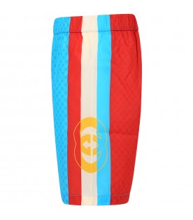 Multicolor beach shorts for boy with all-over logo GG