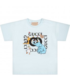 T-shirt celeste per neonato con stampa con animali