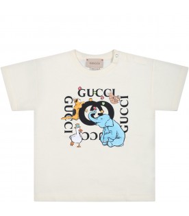 T-shirt avorio per neonato con stampa con animali