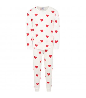 White pajamas for girl with logoed hearts