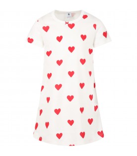 White nightgown for girl with logioed hearts