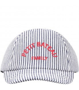 Multicolor hat for baby boy with  "Petit Bateau family " writing
