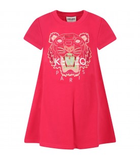 Fuchsia dress for girl with iconic tiger
