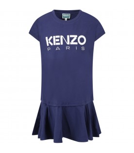 Blue dress for girl with logo