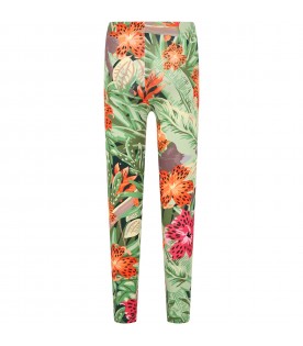 Multicolor leggings for girl with flower print