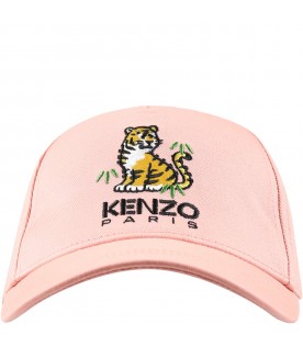 Pink hat for girl with tiger and logo