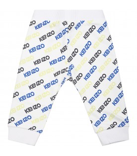 White trousers for baby boy with multciolor logo