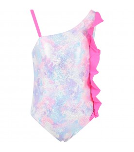 Multicolor swimsuit for girl with unicorns