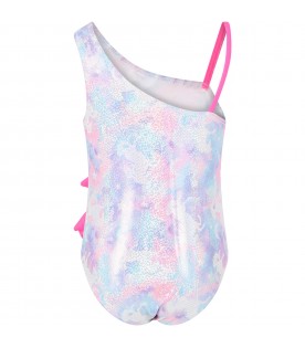 Multicolor swimsuit for girl with unicorns
