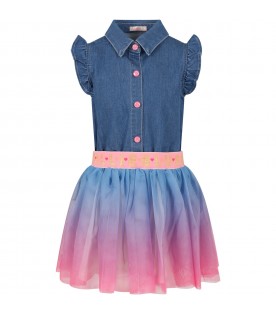 Multicolor dress for girl with logoed band