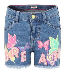 Blue shorts for girl with "Dream" writing and butterflies