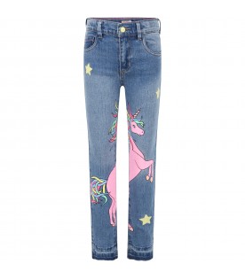 Blue jeans for girl with unicorns and stars