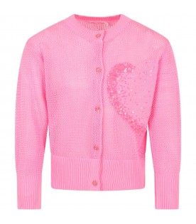 Pink cardigan for girl with heart