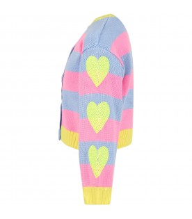 Multicolor cardigan for girl with hearts