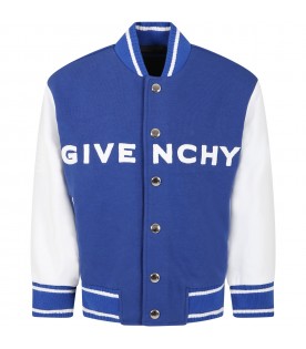 Blue bomber jacket for boy with logo